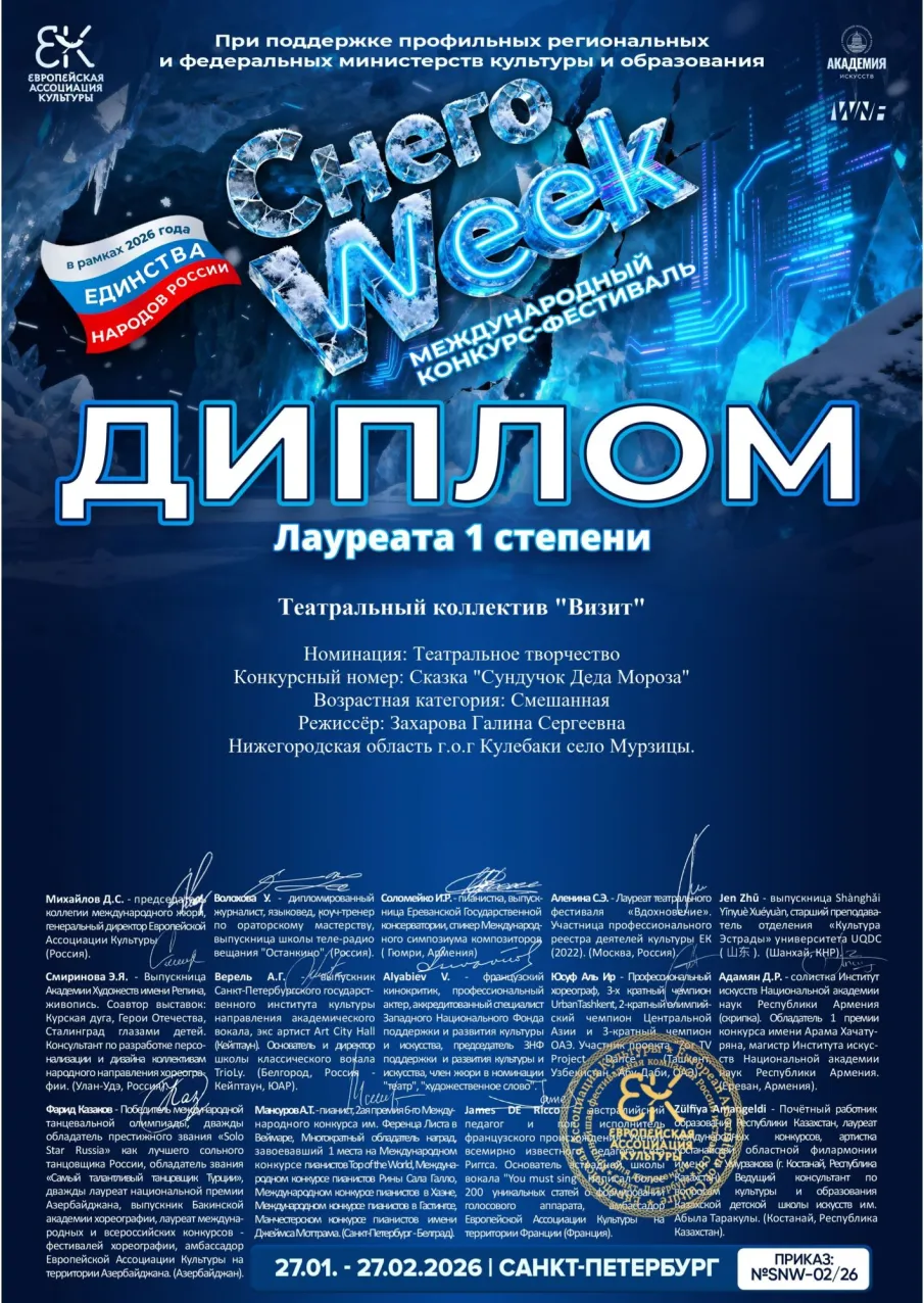 Театральный коллектив «Визит» Дома культуры с. Мурзицы стал Лауреатом 1 степени международного конкурса